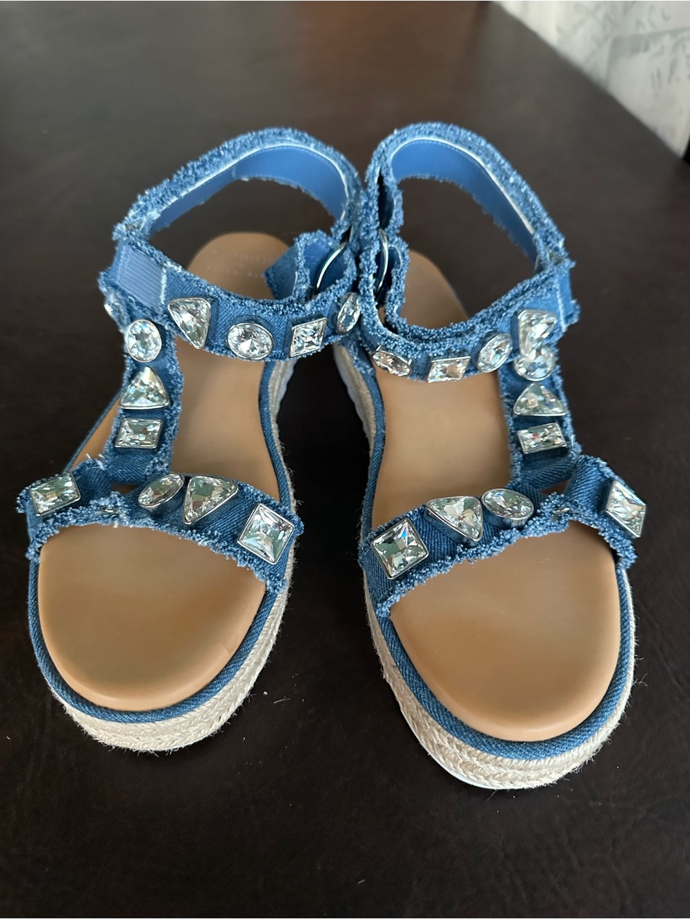 DANNIJO Denim Blue Jeweled Platform Sandals